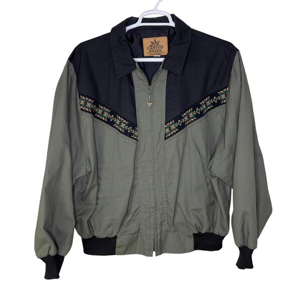 Vintage Canyon Guide Men’s XXL Santa Fe Bomber Jacket Aztec USA Made Olive Green - Picture 1 of 9